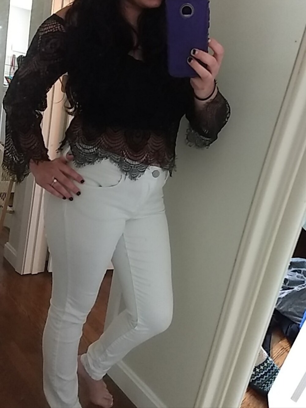 Lace off the shoulder long sleeve crop top